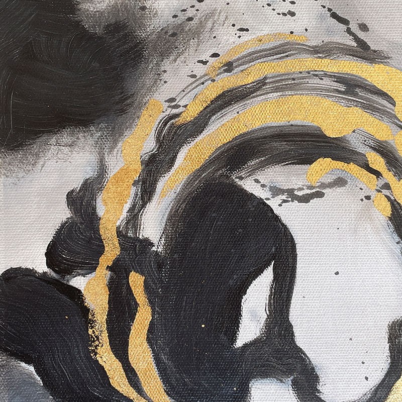 Abstract Summer Ripples  (Gold &amp; Black) Oil Painting