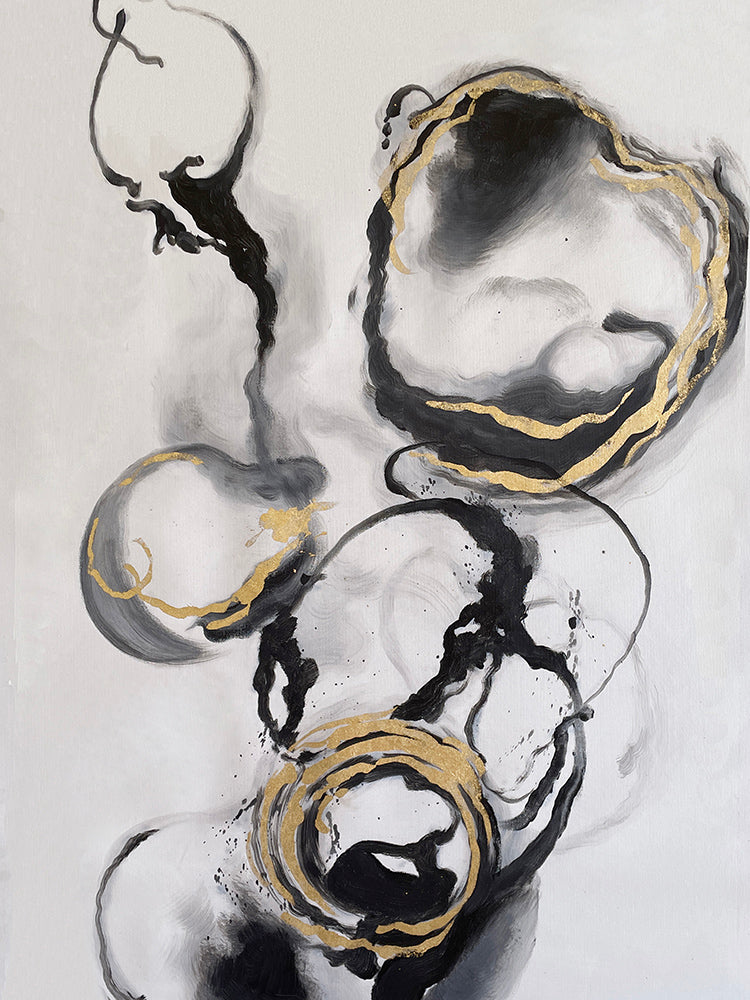Abstract Summer Ripples  (Gold &amp; Black) Oil Painting