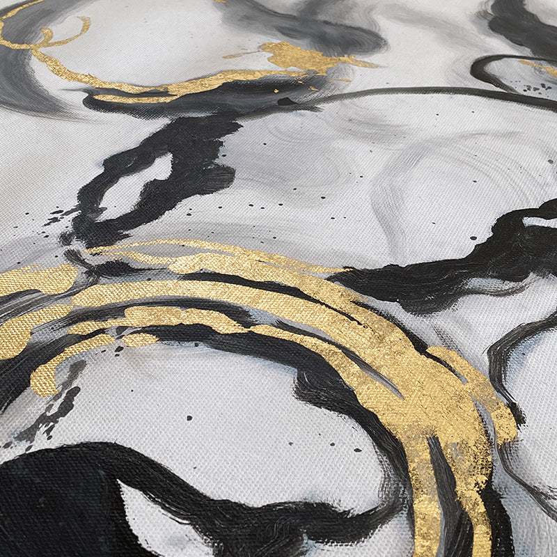 Abstract Summer Ripples  (Gold &amp; Black) Oil Painting
