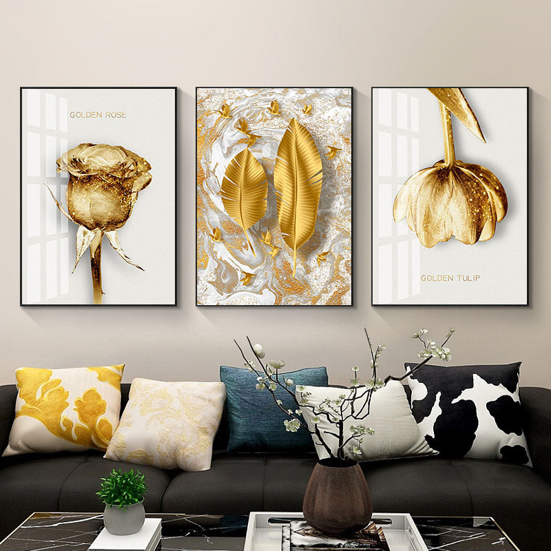 Gold Tulip, Rose &amp; Leaf Prints (set of two &amp; three)