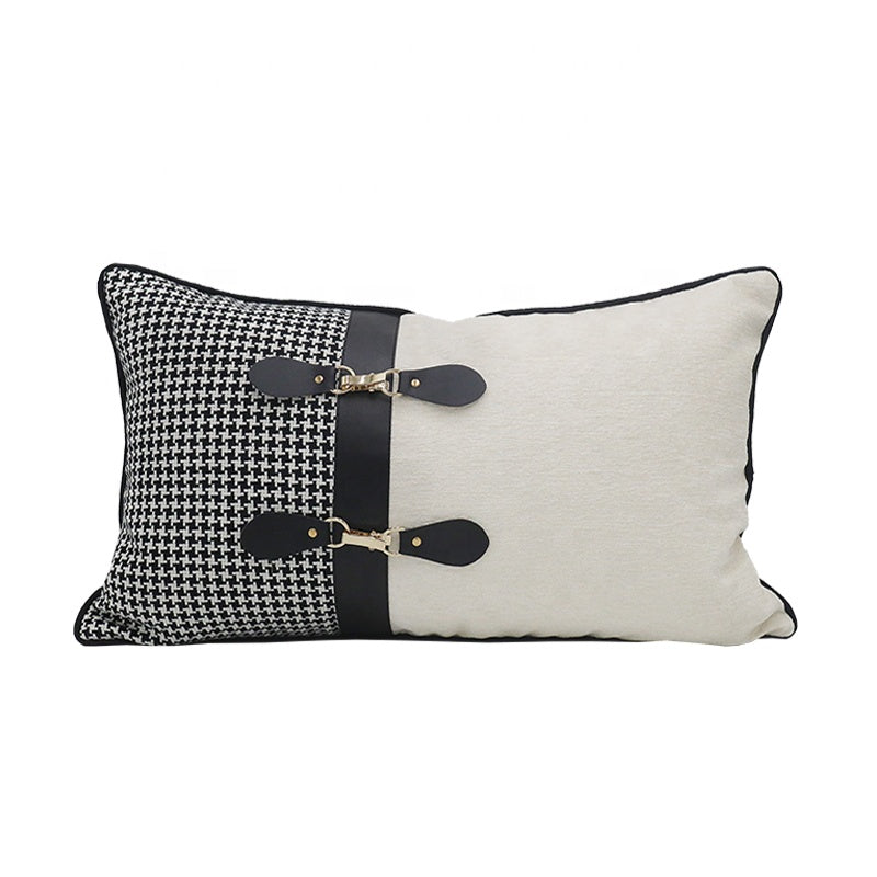 Houndstooth Bolster Luxe Cushion with Buttons Indigo Lane Cushions