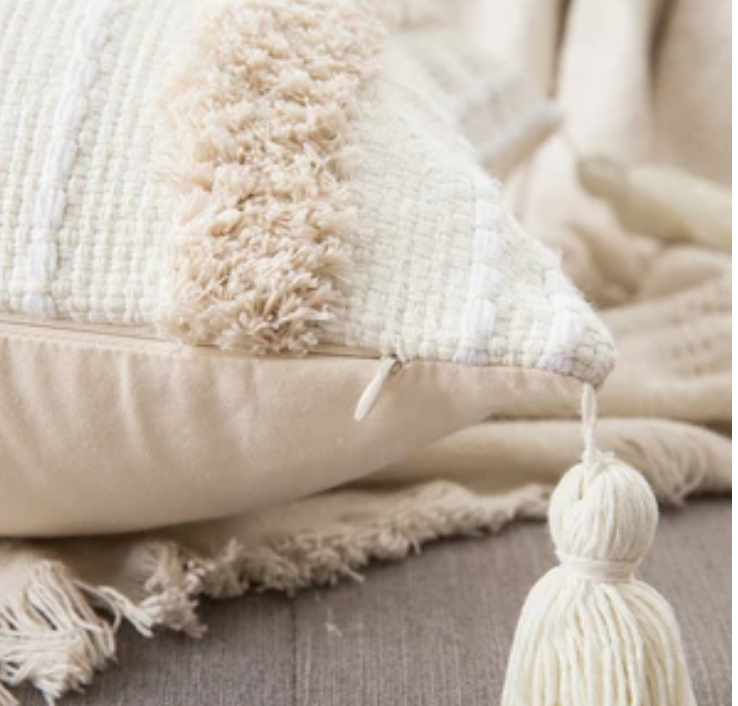 Boho Tuft Cushion cover with Cream Tassels