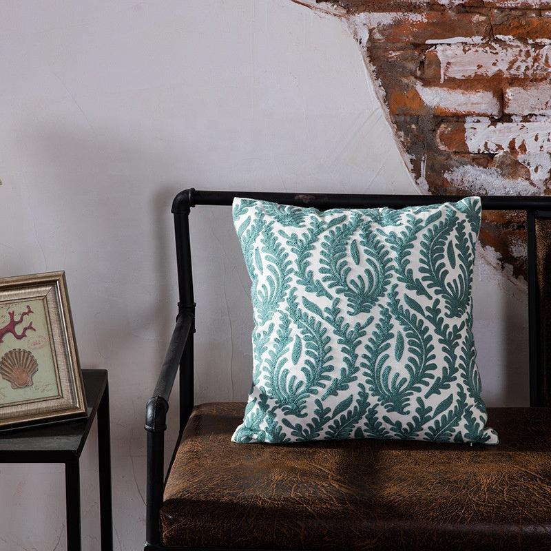 Pink Cushion with Embroidered Leaf Pattern Indigo Lane Cushions Online Australia