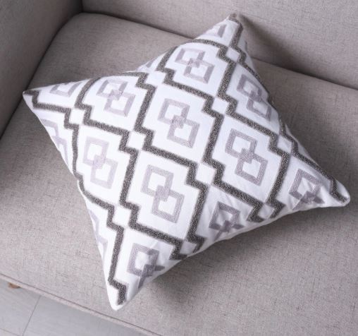 Embroidered Grey Two-tone Pattern Cushion | Indigo Lane | Cushions