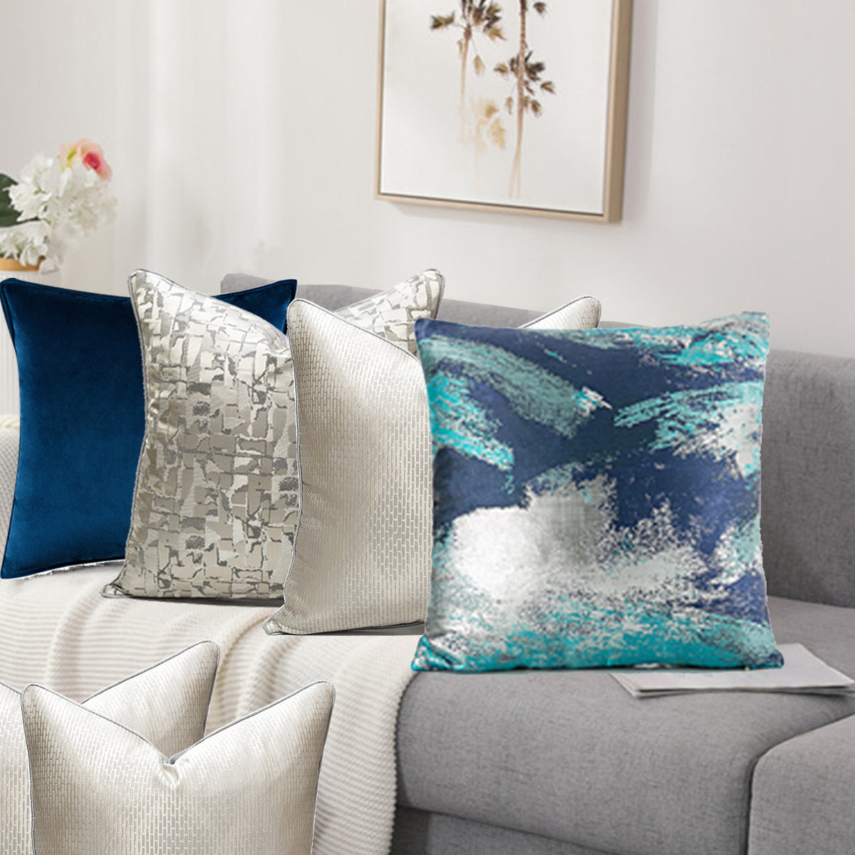 Silver &amp; Navy Luxe Cushion Set