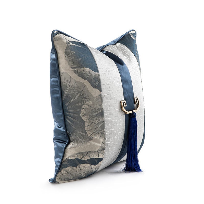 Navy and silver luxe cushion cover with centre silver panel