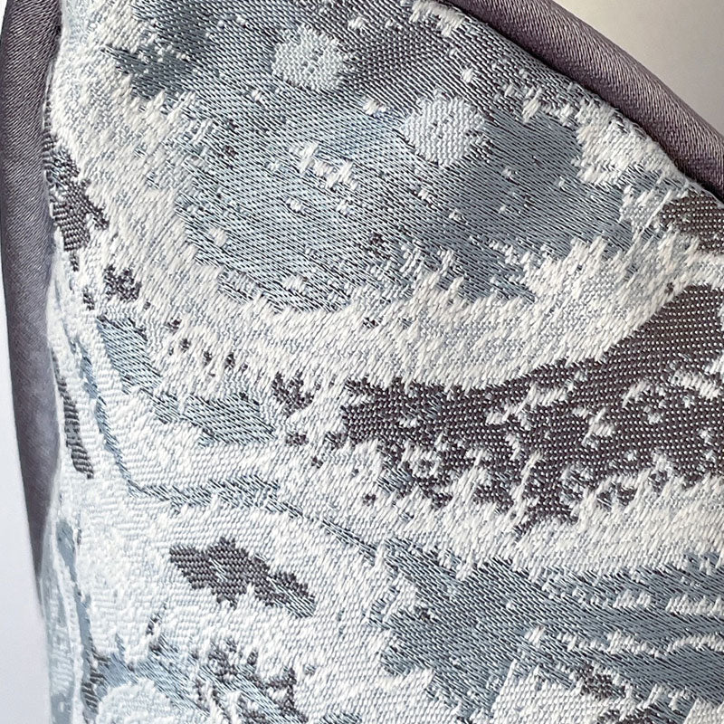 marble blue and grey cushion with grey piping