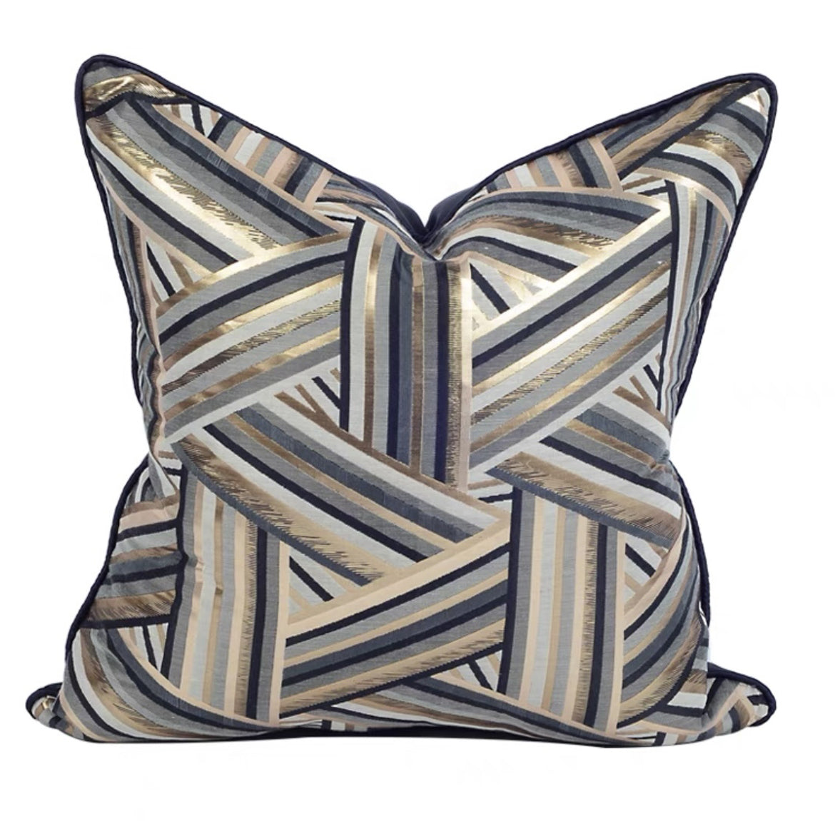 luxe cushion cover with grey and gold and blue